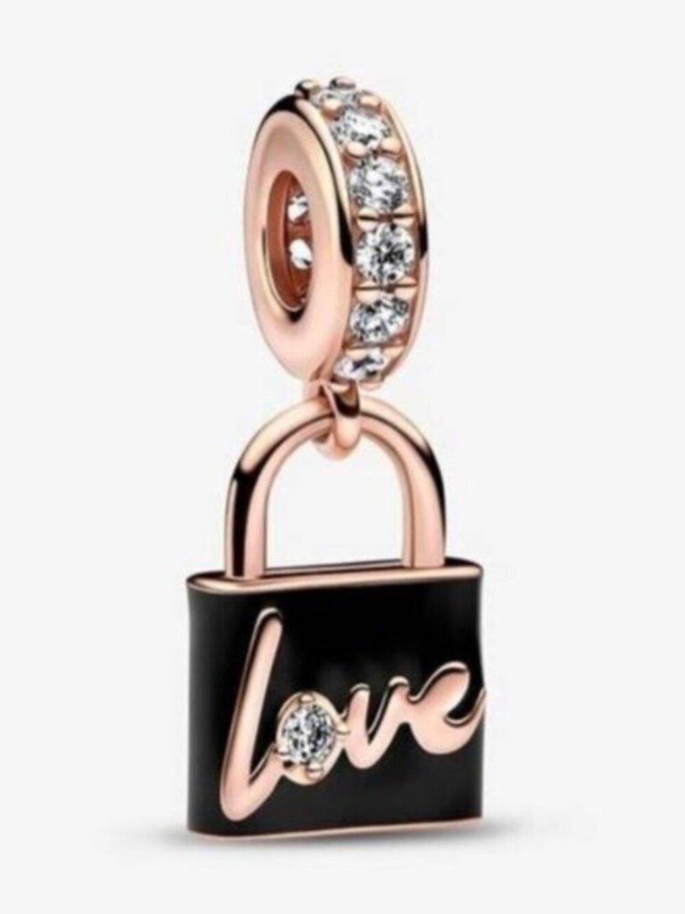 Pandora Rose Gold and Black 'Love' Padlock Dangle Charm